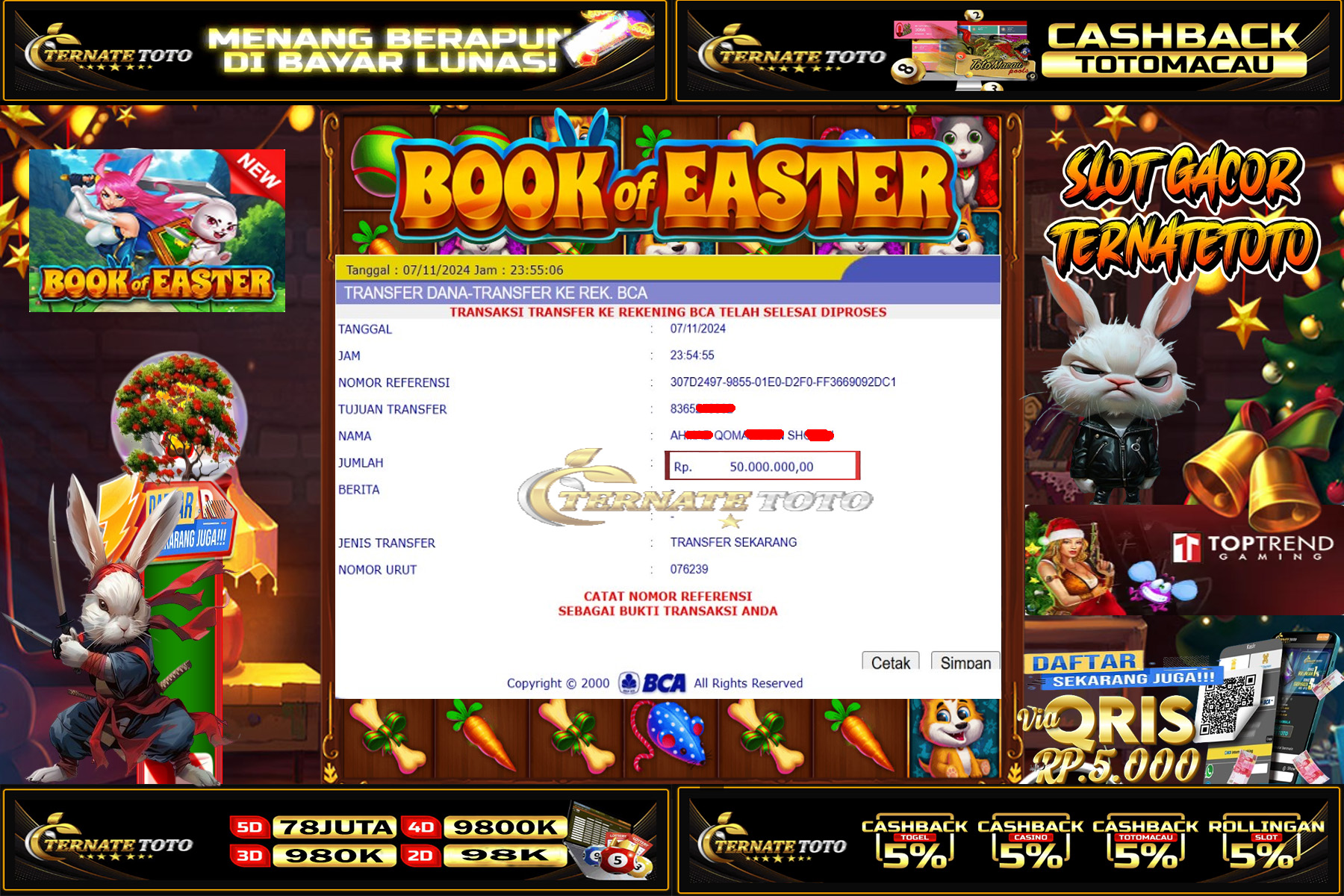 TERNATETOTO - JACKPOT SLOT BOOK of ESTER Rp. 50,000,000,-